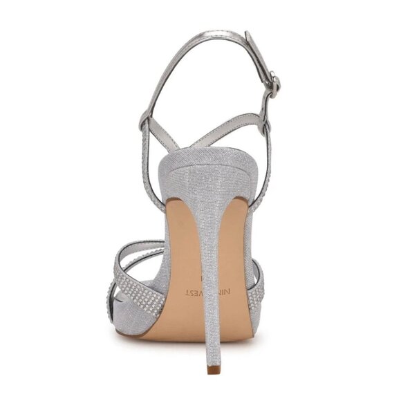 NINE WEST ULLIY Women's Strappy Dress Sandals Silver Rhinestones Size 9 - Picture 4 of 7